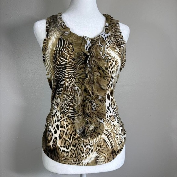 Tops - Vintage Y2K Milano Women's S Ruffle Animal Leopard Print Tank Top